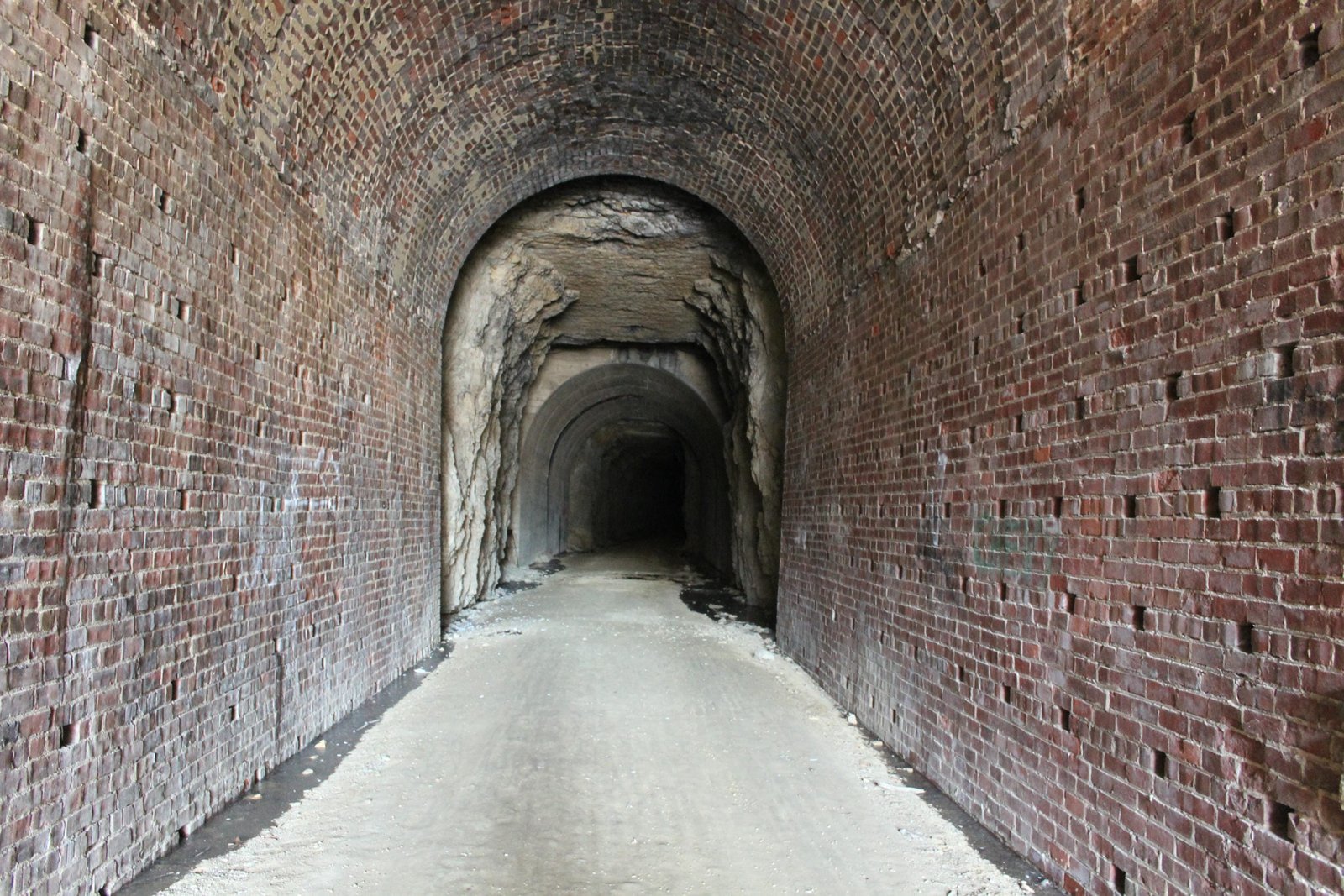 Interior of tunnel showing brick lining